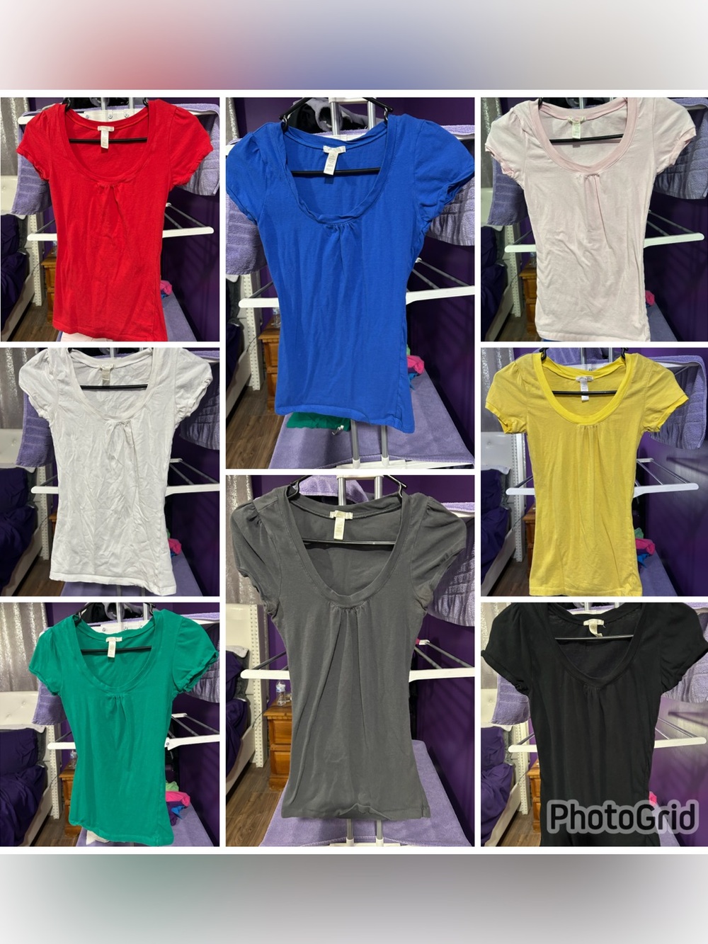 Lot of 8 Vintage Y2K Ruched Stretchy Scoop Neck Baby Tee Ambiance Size Small